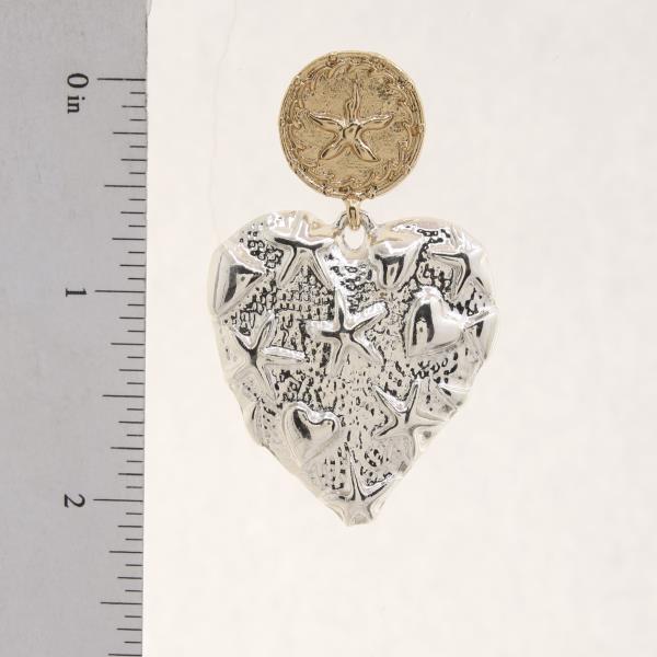 TWO TONE HEART SHAPE COIN LINK DANGLE EARRING