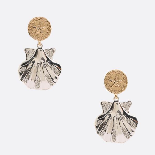 TWO TONE SEASHELL DANGLE EARRING