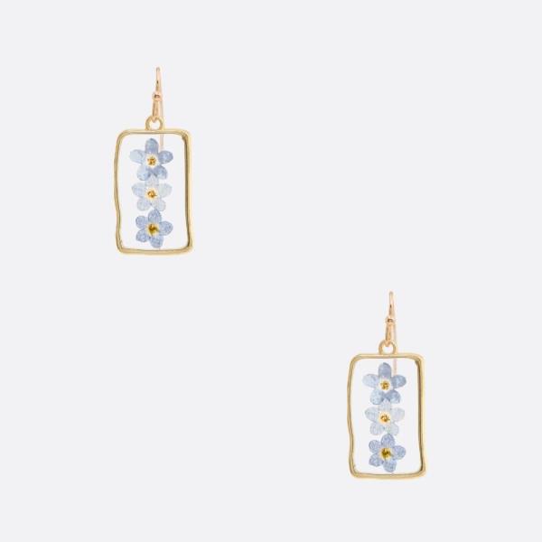 RECTANGLE FLOWER DANGLE EARRING