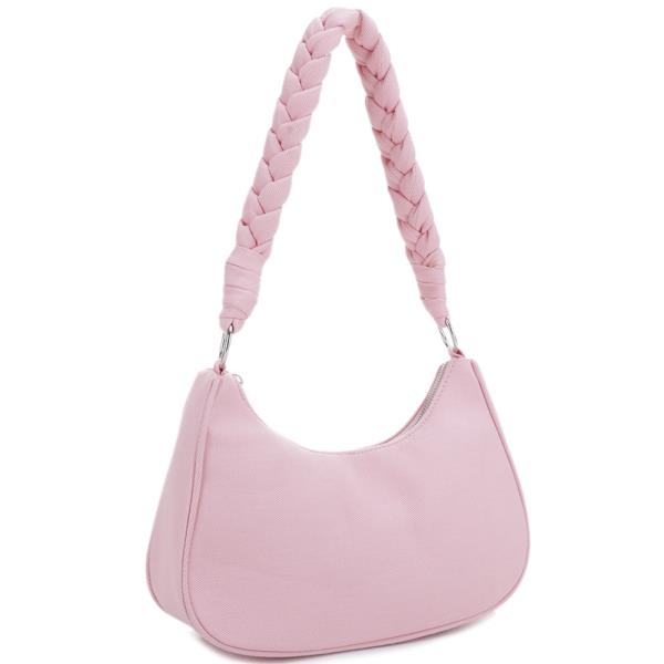 DENIM BRAIDED HANDLE SHOULDER BAG