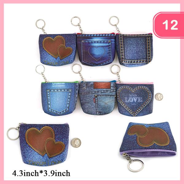 DENIM HEART COIN PURSE POUCH BAG (12 UNITS)