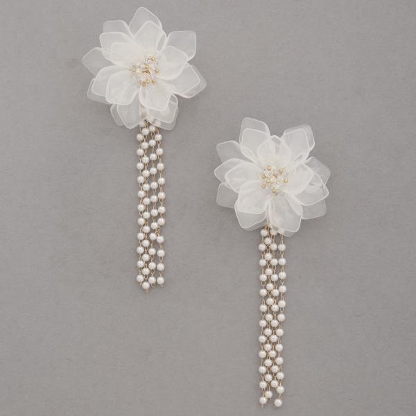 SDJ FLOWER PEARL BEAD CHAIN DANGLE EARRING