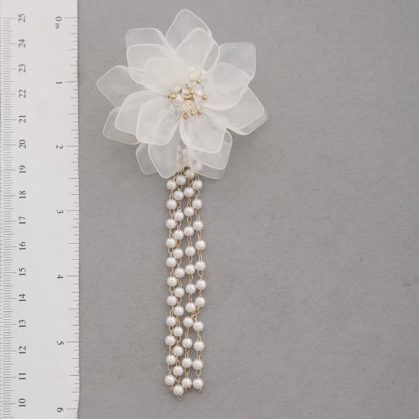 SDJ FLOWER PEARL BEAD CHAIN DANGLE EARRING