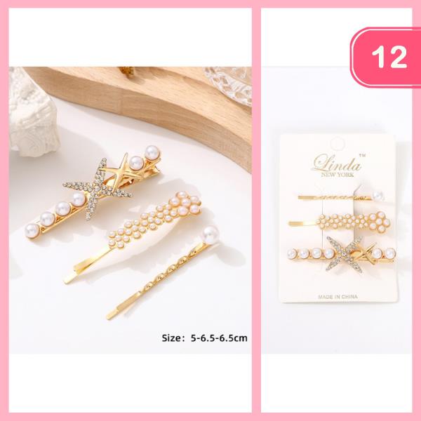 ASSORTED SEA LIFE STARFISH PEARL HAIR PIN SET (12 UNITS)