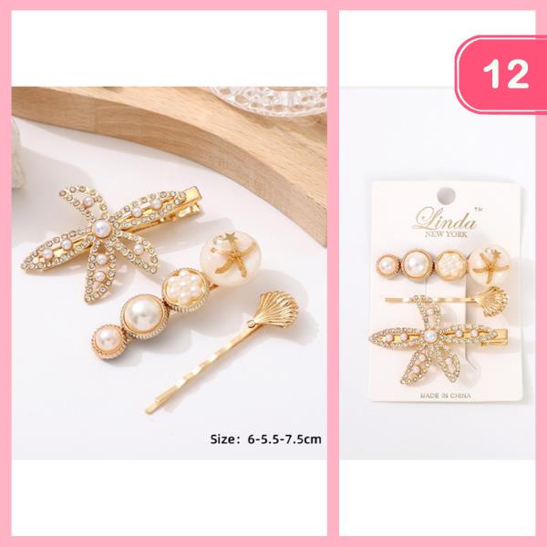 ASSORTED SEALIFE STARFISH PEARL HAIR PIN SET (12 UNITS)