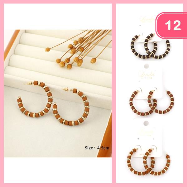 WOOD DISC BEAD OPEN C HOOP EARRING (12 UNITS)