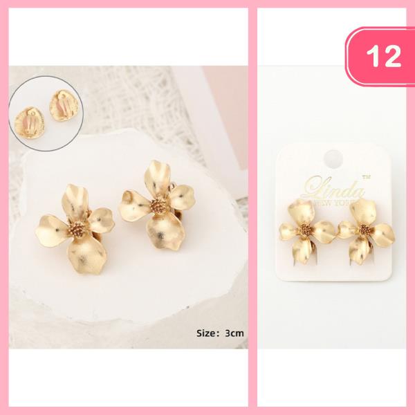 METAL TROPICAL FLOWER CLIP ON EARRING (12 UNITS)
