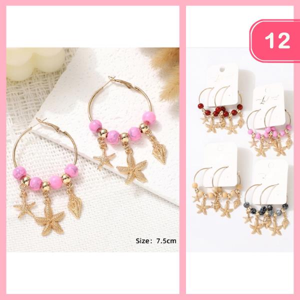 STONE BEAD SEASHELL ACCENT HOOP EARRING (12 UNITS)