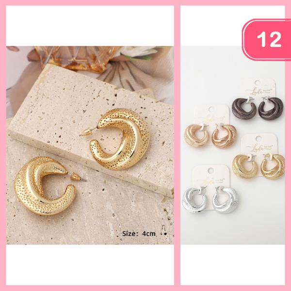 TEXTURED PUFFY OPEN C HOOP EARRING (12 UNITS)