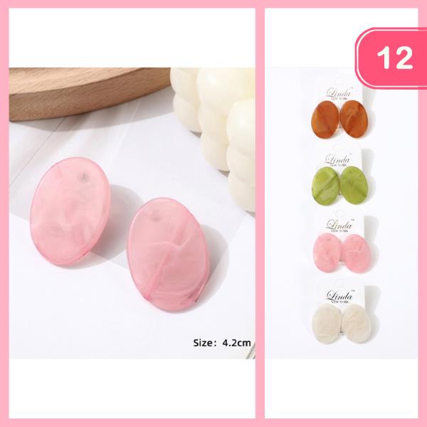 ACRYLIC OVAL DISC STUD EARRING (12 UNITS)