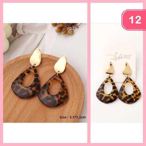 ACRYLIC ANIMAL PRINT DANGLE EARRING (12 UNITS)