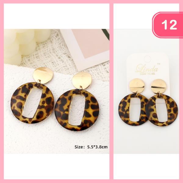 RECTANGLE CUT OUT ACRYLIC ANIMAL PRINT DANGLE EARRING (12 UNITS)
