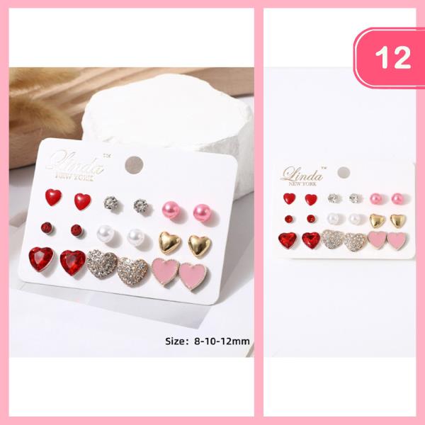 ASSORTED HEART RHINESTONE EARRING (12 UNITS)