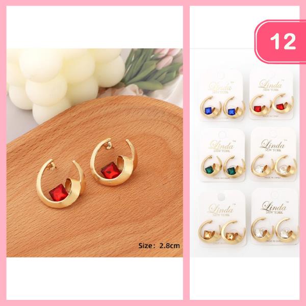 OPEN METAL WITH JEWEL ACCENT STUD EARRING (12 UNITS)