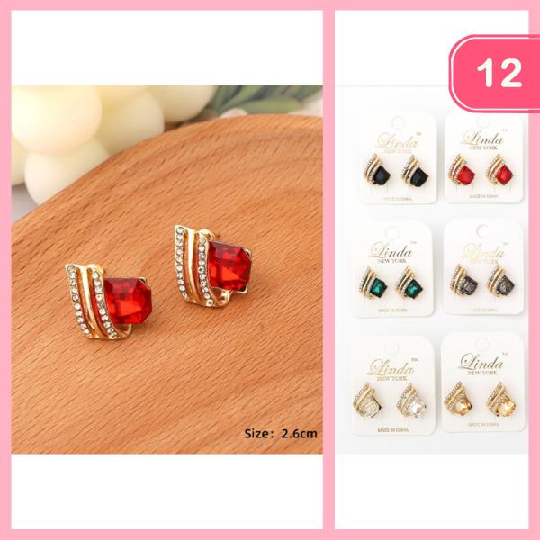 RHINESTONE PAVED JEWEL ACCENT STUD EARRING (12 UNITS)