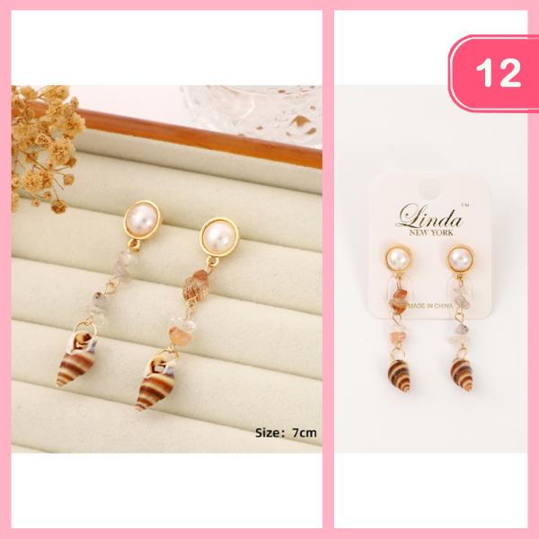 PEARL NATURAL STONE SEASHELL DANGLE EARRING (12 UNITS)