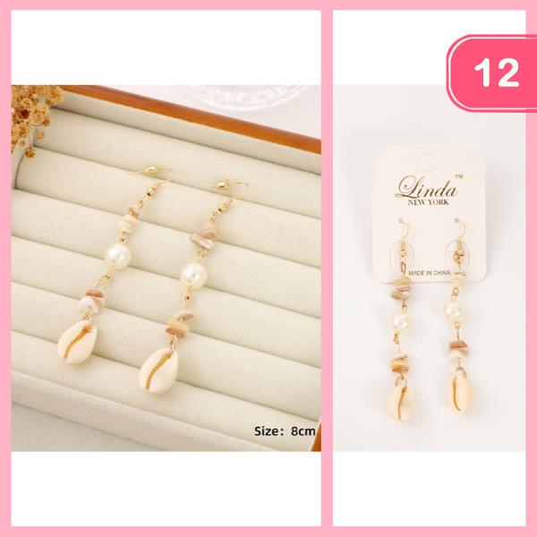 PEARL NATURAL STONE SEASHELL DANGLE EARRING (12 UNITS)
