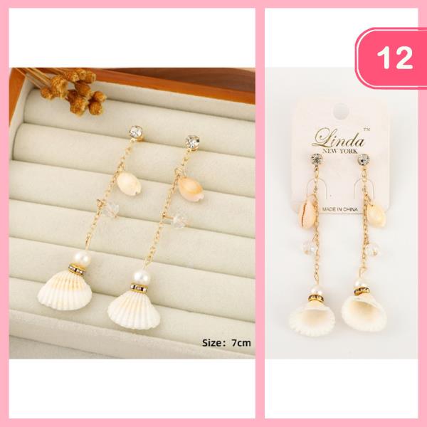 RHINESTONE RHINESTONE NATURAL STONE CHAIN SEASHELL CHARM DANGLE EARRING (12 UNITS)