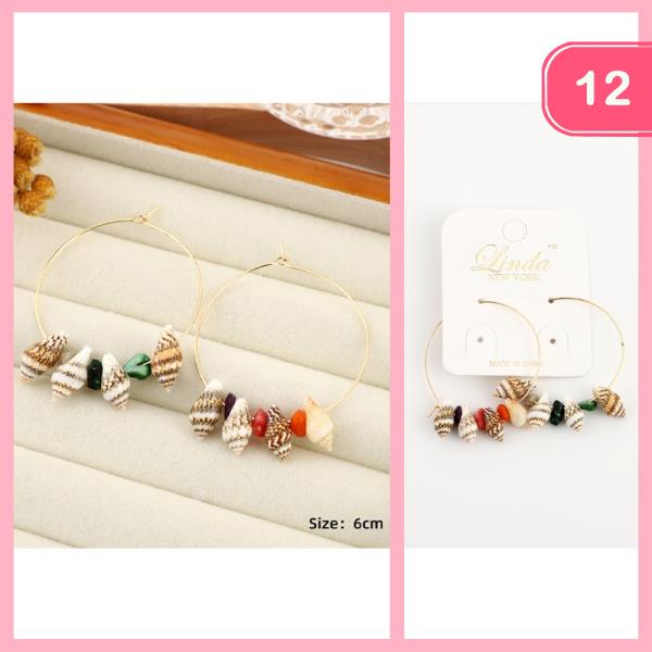 SEASHELL NATURAL STONE ACCENT HOOP EARRING (12 UNITS)