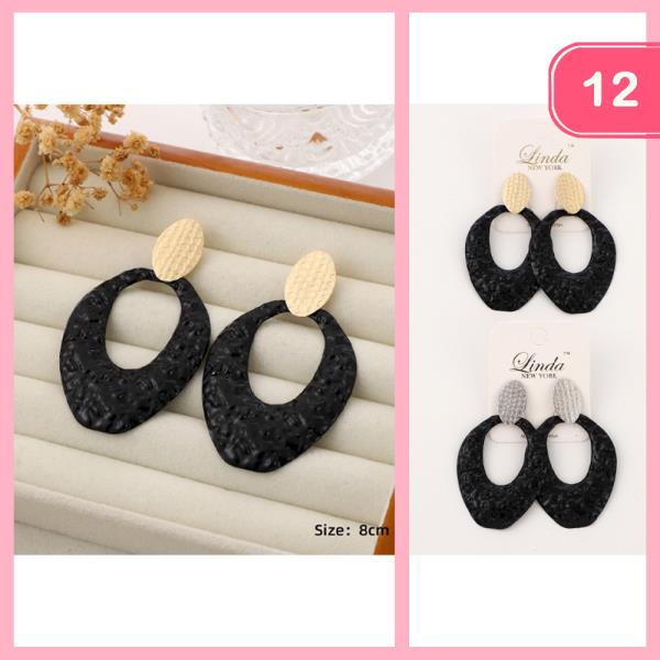 BLACK METAL ACCENT DANGLE EARRING (12 UNITS)