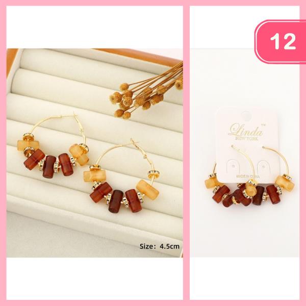 NATURAL STONE ACCENT HOOP EARRING (12 UNITS)