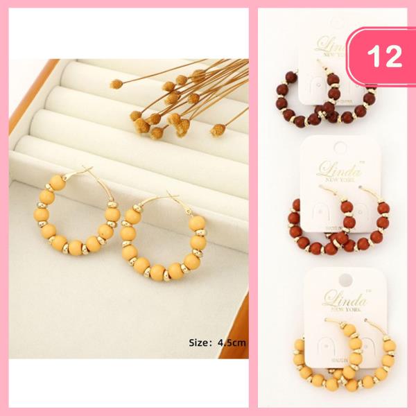 WOOD BEAD HOOP EARRING (12 UNITS)