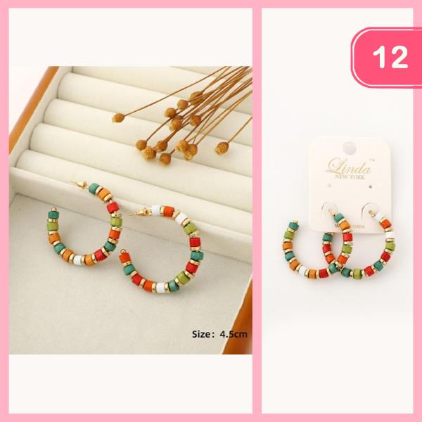 WOOD DISC BEAD OPEN C HOOP EARRING (12 UNITS)