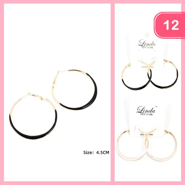 BLACK ACCENT METAL HOOP EARRING (12 UNITS)
