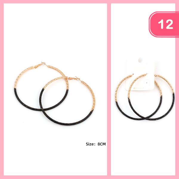 BLACK ACCENT METAL HOOP EARRING (12 UNITS)