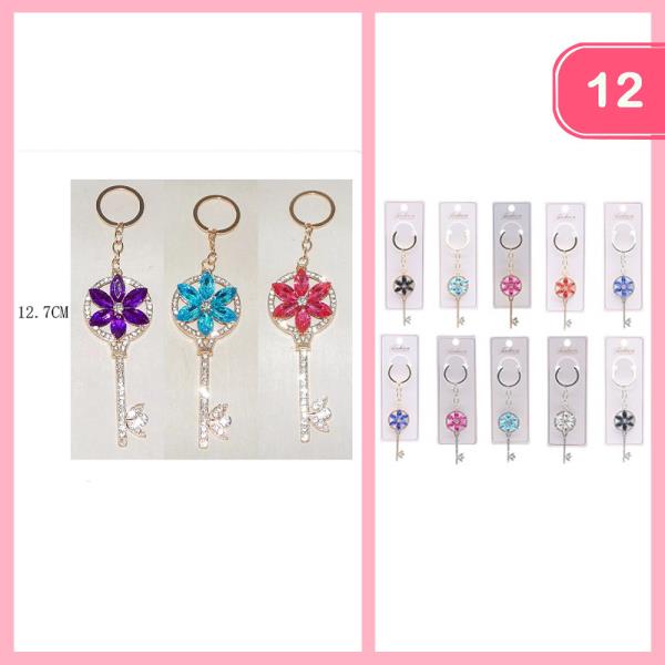 RHINESTONE FLOWER KEY CHARM KEYCHAIN (12 UNITS)