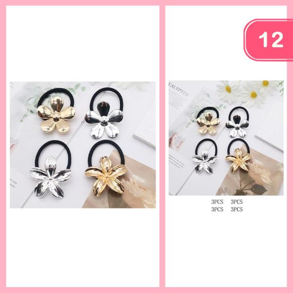 ASSORTED METAL FLOWER CHARM HAIR TIE (12 UNITS)