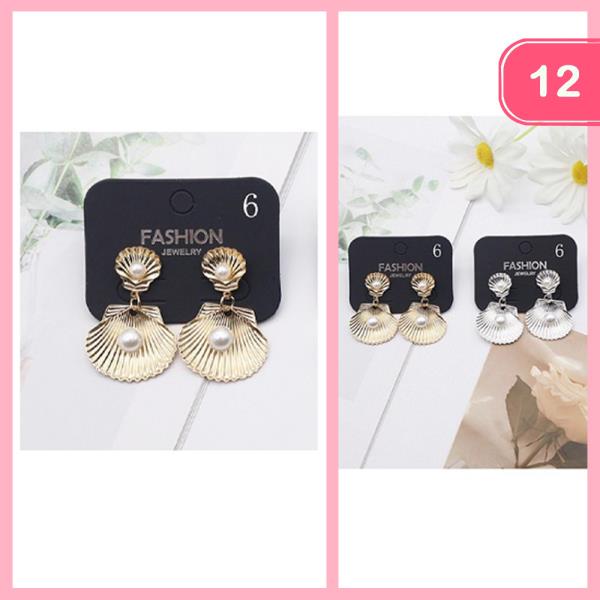 SEASHELL WITH PEARL ACCENT DANGLE EARRING (12 UNITS)
