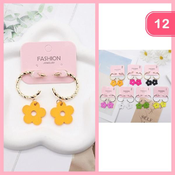 FLOWER CLOVER HOOP CHARM EARRING (12 UNITS)