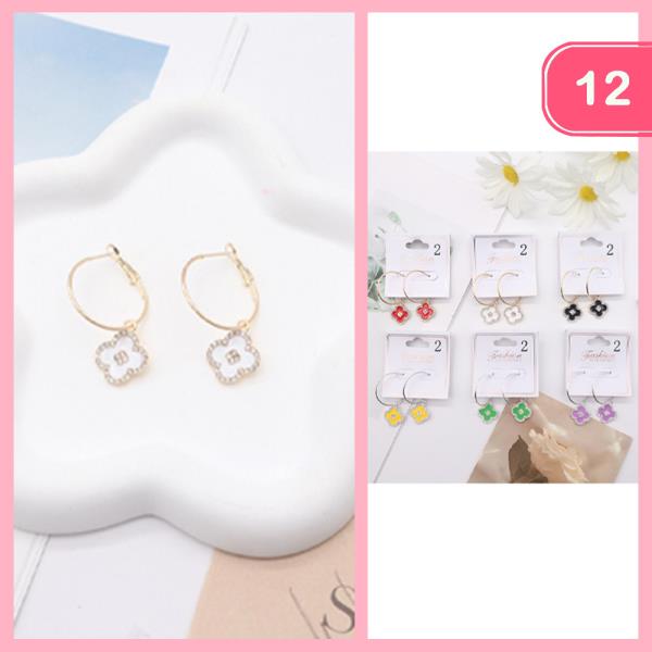 FLOWER CLOVER HOOP CHARM EARRING (12 UNITS)