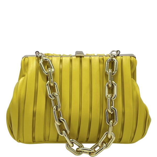 SMOOTH PLEATED CHAIN LINK EVENING CLUTCH BAG