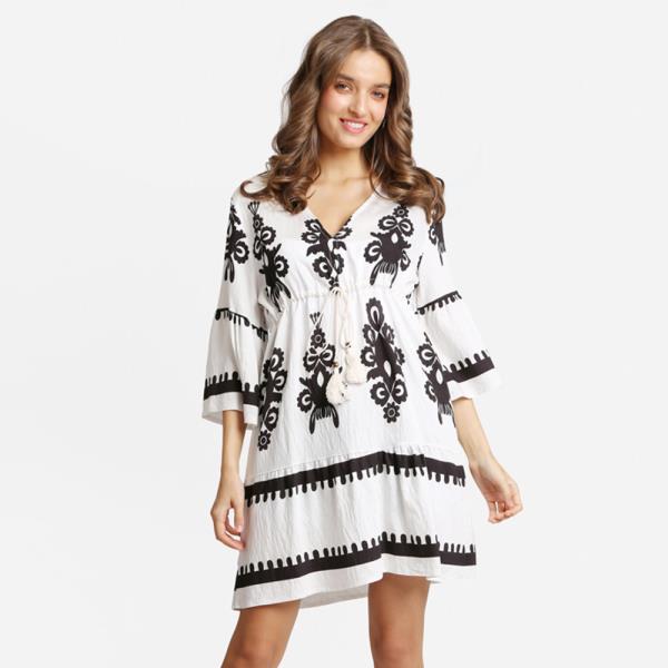 BOHO PRINT DRAWSTRING MINI DRESS