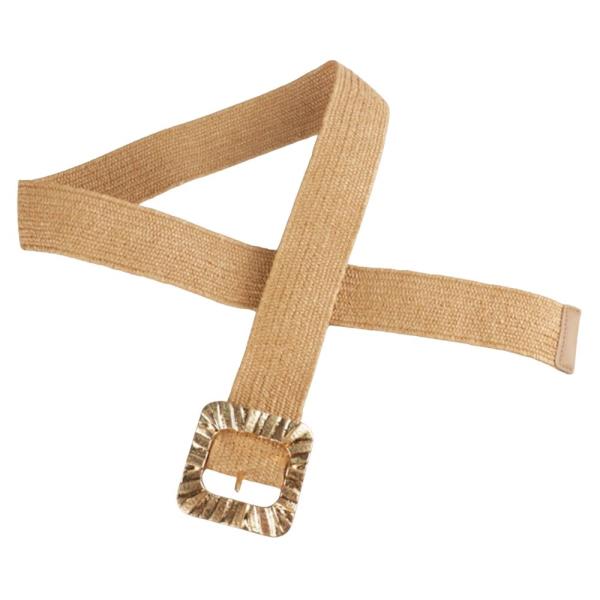 METAL SQUARE BUCKLE STRAW ELASTIC BELT