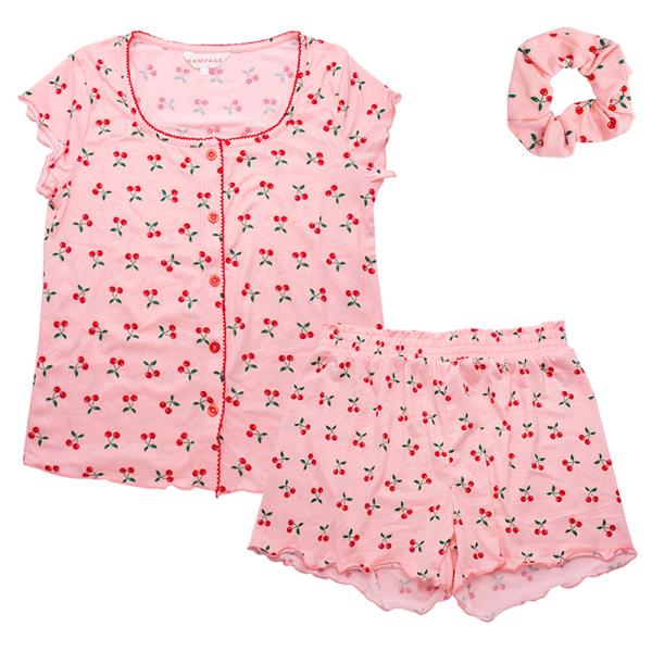 MINI CHERRIES SLEEPWEAR TOP PANTS AND SCRUNCHIE SET
