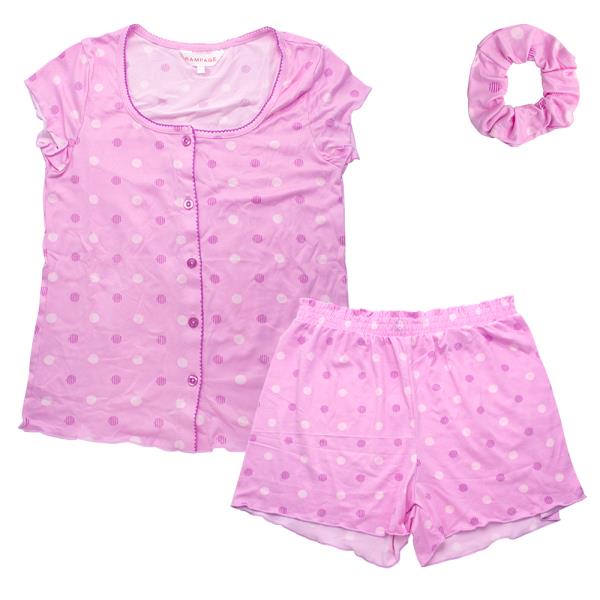 STRIPE IN DOTS SLEEPWEAR TOP PANTS AND SCRUNCHIE SET