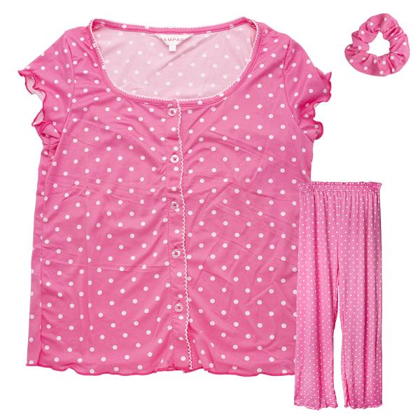 POLKA DOTS SLEEPWEAR TOP PANTS AND SCRUNCHIE SET
