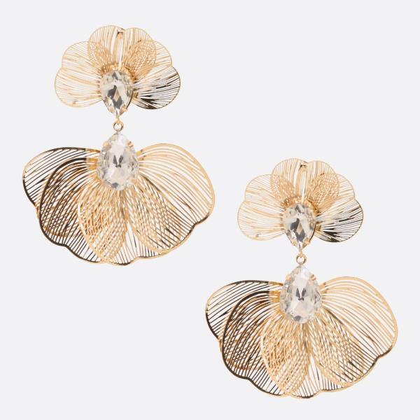 FILIGREE RHINESTONE ACCENT FLOWER EARRING