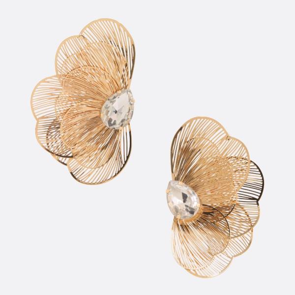 FILIGREE RHINESTONE ACCENT HALF FLOWER EARRING