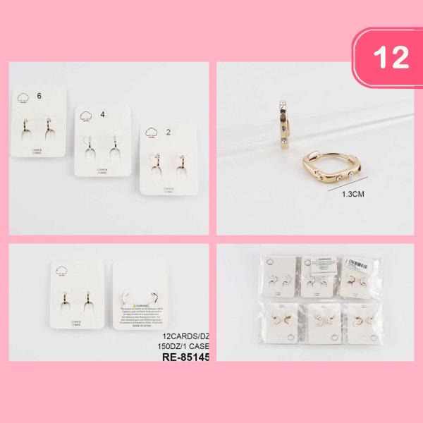 COPPER CORE RHINESTONE STUD SQUARE HOOP EARRING (12 UNITS)