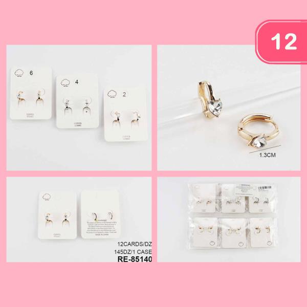 COPPER CORE RHINESTONE HEART STUD HOOP EARRING (12 UNITS)