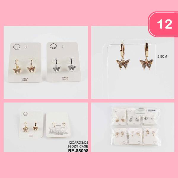 COPPER CORE RHINESTONE BUTTERFLY CHARM HOOP EARRING (12 UNITS)