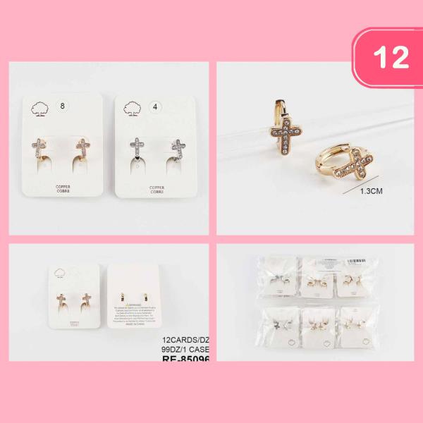 COPPER CORE CROSS RHINESTONE HOOP EARRING (12 UNITS)
