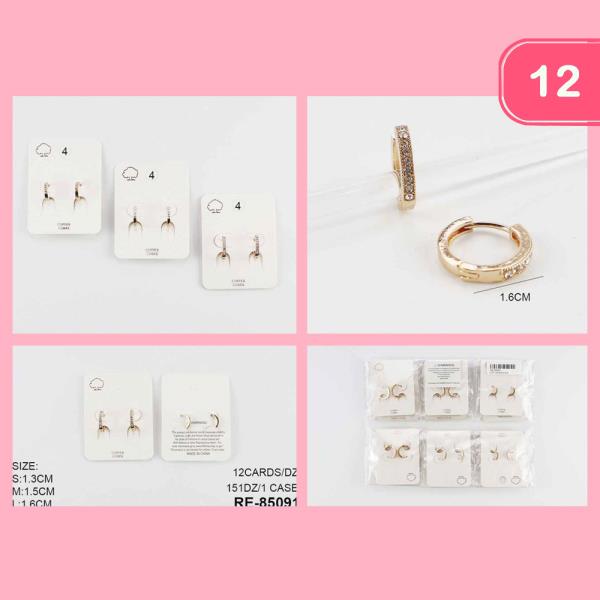 COPPER CORE RHINESTONE ASSORTED SIZE HOOP EARRING (12 UNITS)