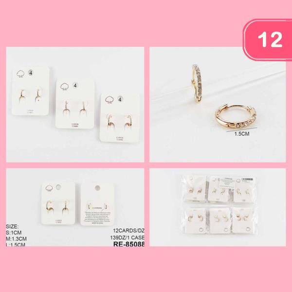 COPPER CORE RHINESTONE ASSORTED SIZE HOOP EARRING (12 UNITS)