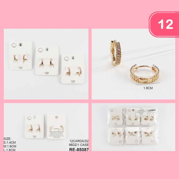 COPPER CORE RHINESTONE ASSORTED SIZE HOOP EARRING (12 UNITS)