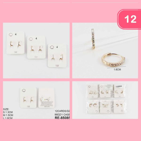 COPPER CORE RHINESTONE ASSORTED SIZE HOOP EARRING (12 UNITS)